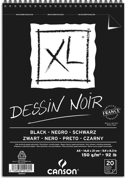 Xl Dessin Noir Siyah Eskiz Blok A5 20 sayfa