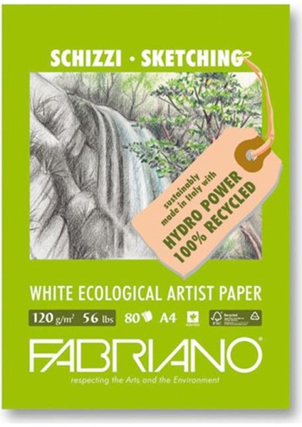 Schizzi White Ecological Artist , Natural Dokulu Eskiz Blok, Gn/Ng - 120Gr, A4