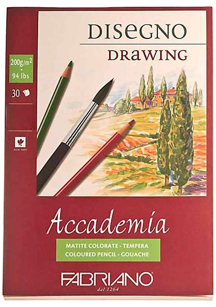 Accademia, Natural Dokulu Beyaz, Üst Kenarından Yapışkanlı Blok (Disegno), 200Gr., 29,7X42Cm