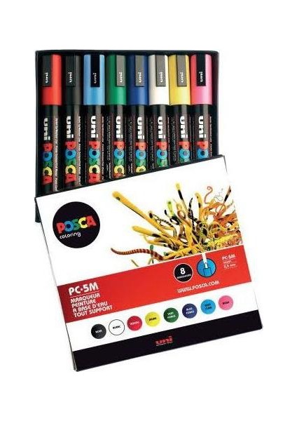 Uni Posca Su Bazlı Marker Pc-5M 8'Li - Çiçek Renkler