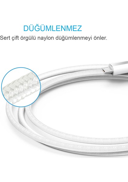 PowerLine+ Micro USB Örgülü Şarj/Data Kablosu 1.8 Metre- Beyaz - Taşıma Çantalı (Anker Türkiye Garantili) fırsatları