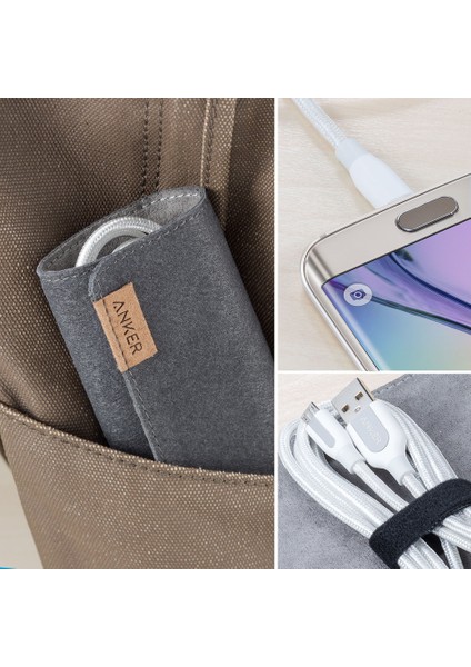 PowerLine+ Micro USB Örgülü Şarj/Data Kablosu 1.8 Metre- Beyaz - Taşıma Çantalı (Anker Türkiye Garantili)