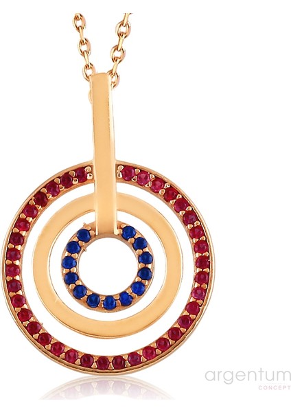 Zirkon Taşlı İç İçe Gümüş Halkalar Kolye