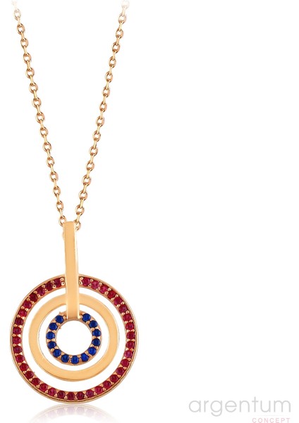 Zirkon Taşlı İç İçe Gümüş Halkalar Kolye modelleri