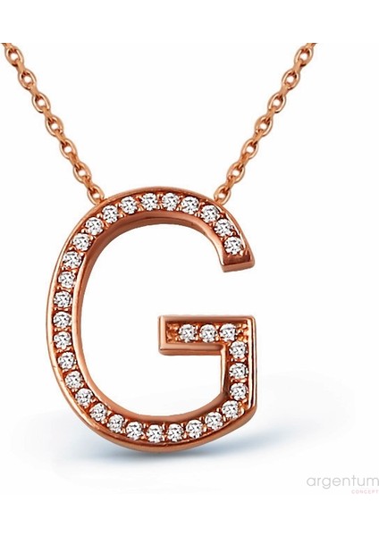 Zirkon Taşlı Gümüş G Harfi Kolye
