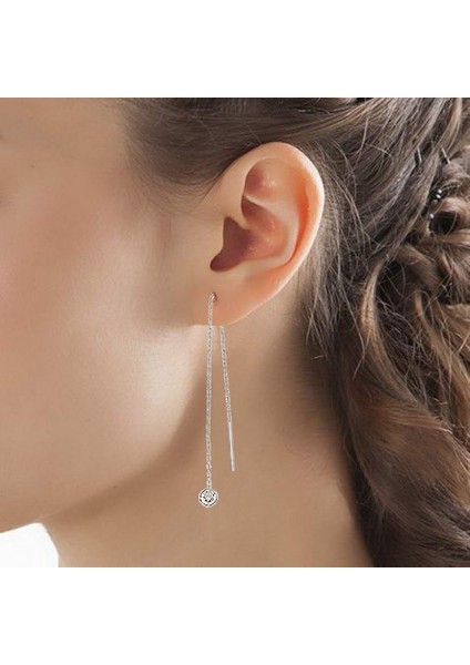Zirkon Taşlı Gümüş Zincir Küpe