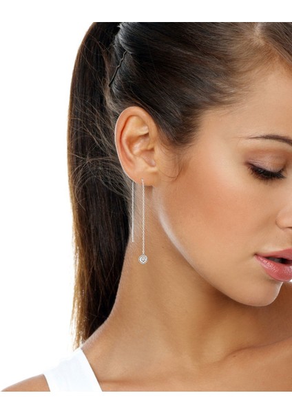 Zirkon Taşlı Gümüş Zincir Küpe modelleri