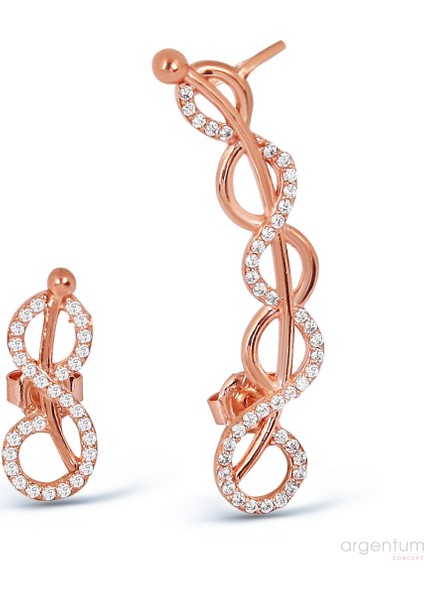 Sonsuzluk Motifli Zirkon Taşlı Rose Gümüş Küpe