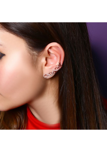 Sonsuzluk Motifli Zirkon Taşlı Rose Gümüş Küpe fiyatları