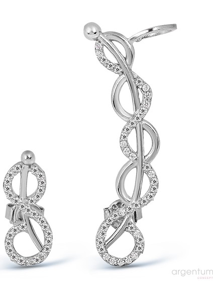 Sonsuzluk Motifli Zirkon Taşlı Gümüş Küpe