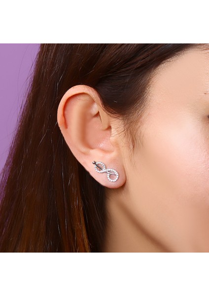 Sonsuzluk Motifli Zirkon Taşlı Gümüş Küpe modelleri