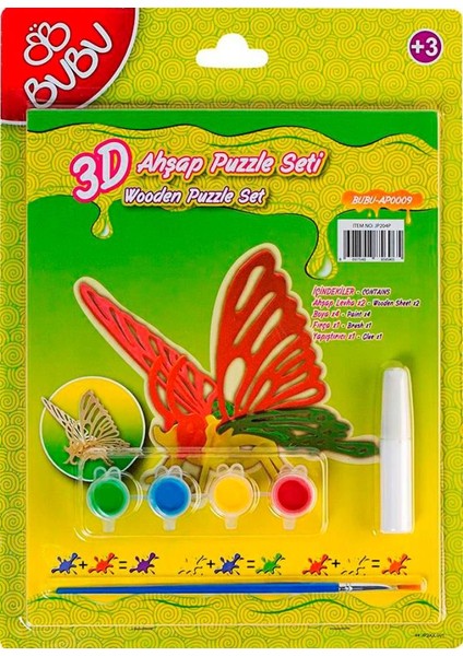 3D Ahşap Puzzle+Boyama Seti (Kelebek)