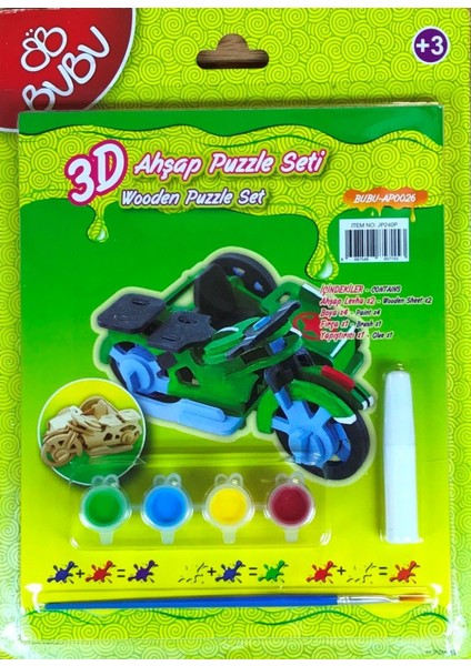3D Ahşap Maket Puzzle + Boyama Seti (Motorsiklet)