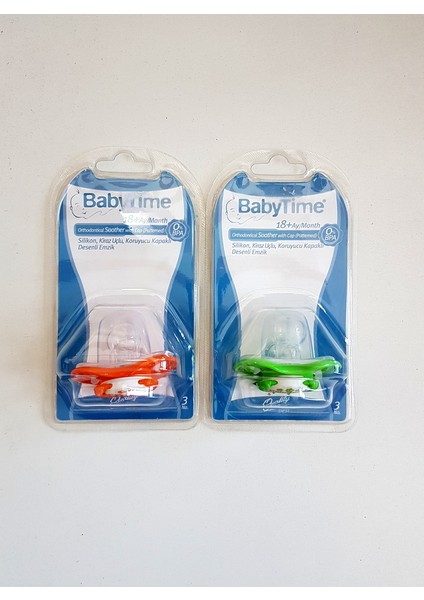 BabyTime Kiraz Uçlu Koruyucu Kapaklı Mat Gövdeli Desenli Emzik 18+ Ay - Turuncu