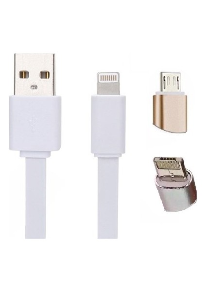 2 in 1 Lightning Micro Dual USB Kablo ( iPhone Uyumlu ve Samsung)