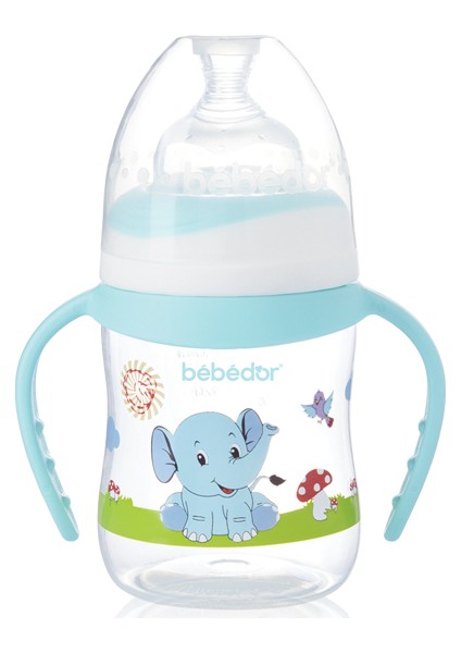 Desenli Geniş Ağız Kulplu Biberon 150 ml