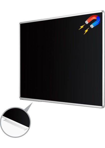60 cm x 90 cm Alüminyum Çerçeve Duvara Monte Manyetik Kara Tahta (Tebeşir Tahtası)