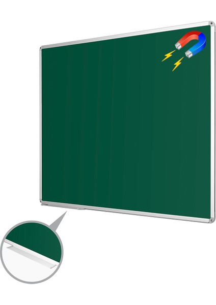 100 cm x 150 cm Alüminyum Çerçeve Duvara Monte Manyetik Yeşil Tahta (Tebeşir Tahtası)