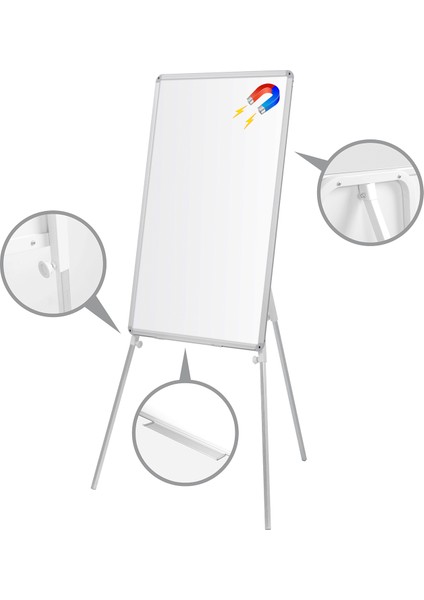 60 cm x 90 cm Teleskopik Ayaklı Manyetik Yazı Tahtası Beyaz