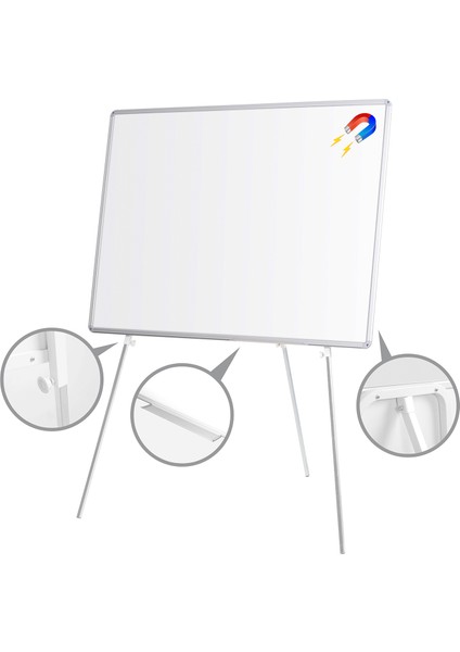 90 cm x 120 cm Teleskopik Ayaklı Manyetik Yazı Tahtası Beyaz