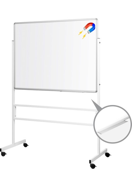 90 cm x 120 cm Mobil Ayaklı Tek Yüzlü Manyetik Yazı Tahtası Beyaz (Brifing Tahtası)