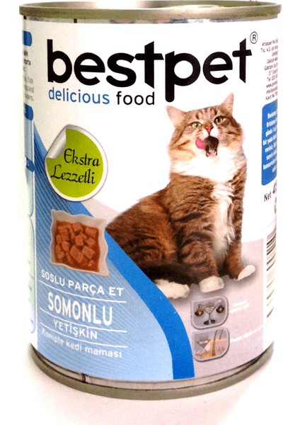 Soslu Parça Etli Somonlu Konserve Yetişkin Kedi Maması 415 Gr