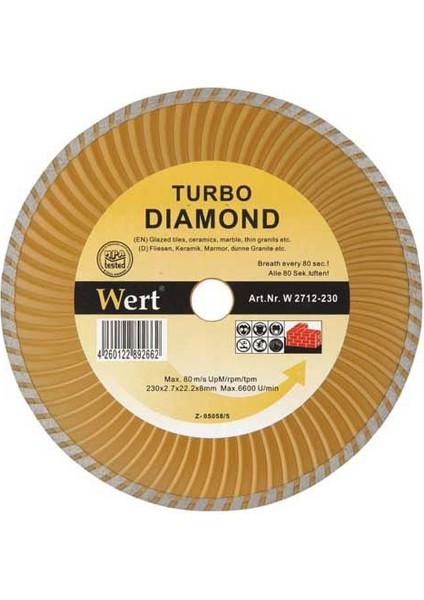 Wert 2712-230 Turbo Kanallı Elmas Testere (230Mm)