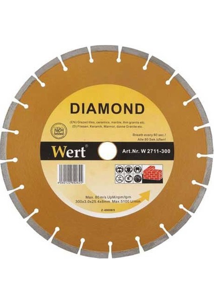 Wert 2711-300 Granit-Mermer Elmas Testere (300Mm)