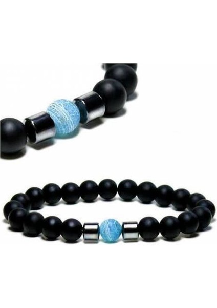 Mavi Mat Akik, Siyah Mat Oniks Doğal Taş Bileklik