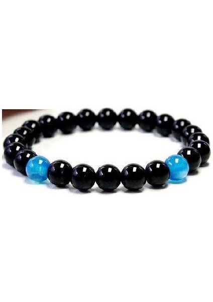 Mavi Akik, Siyah Parlak Oniks Doğal Taş Bileklik