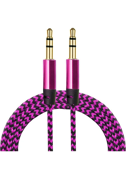 AUX Stereo 3.5mm Data Ses Örgü Kablo Pembe