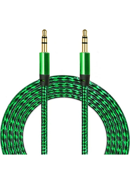 AUX Stereo 3.5mm Data Ses Örgü Kablo Yeşil