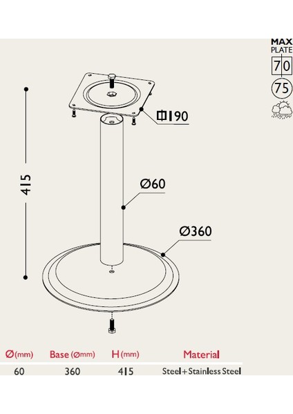 Sehpa Ayağı 13.184 Taban 360Mm fiyatları