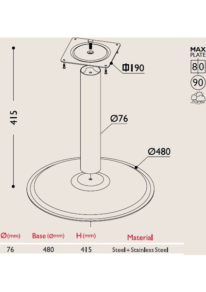 Sehpa Ayağı 13.194 Taban 480Mm fiyatları