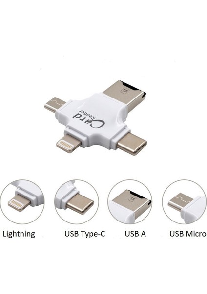 Apple iPhone Uyumlu Microusb Type C Tf Kart Okuyucu Reader