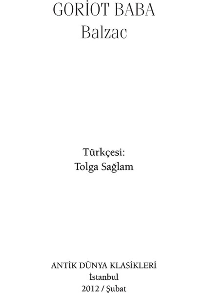 Goriot Baba-Honore De Balzac modelleri
