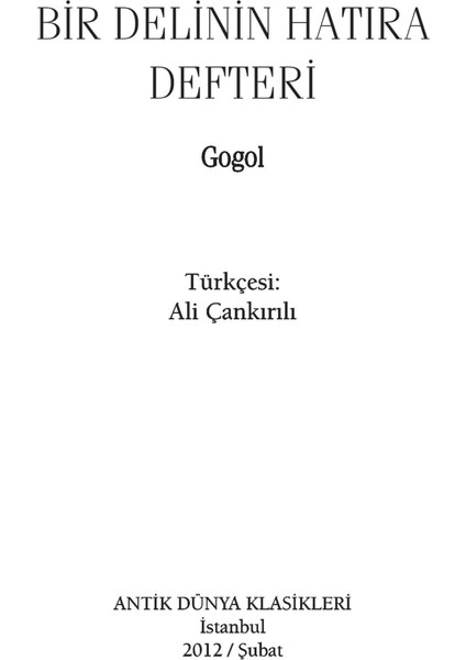 Bir Delinin Hatıra Defteri - Nikolay Vasilyeviç Gogol