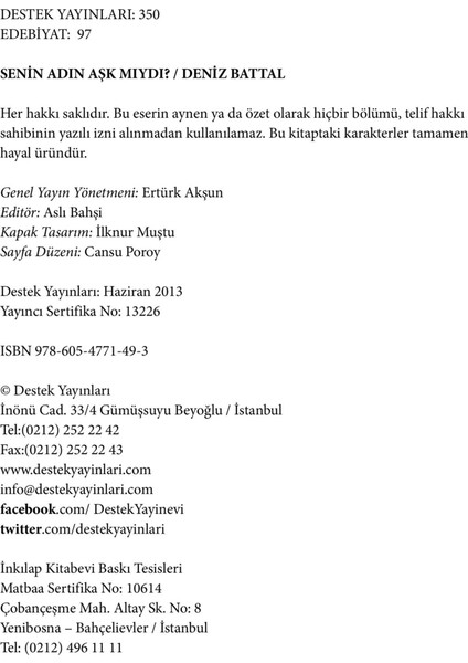 Senin Adın Aşk Mıydı? - Deniz Battal