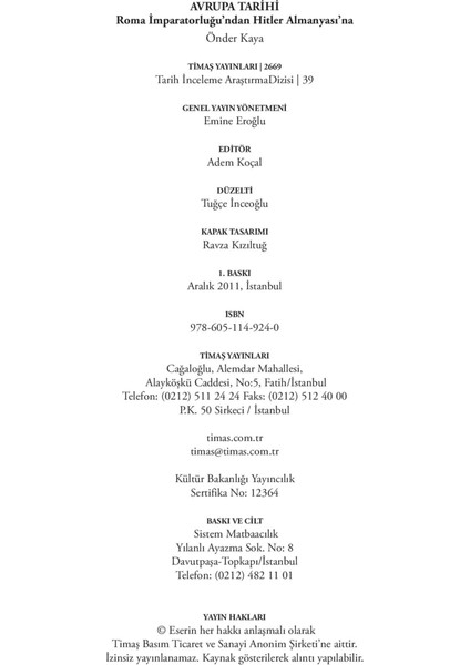 Avrupa Tarihi: Roma İmparatorluğu'ndan Hitler Almanyası'na - Önder Kaya fırsatları