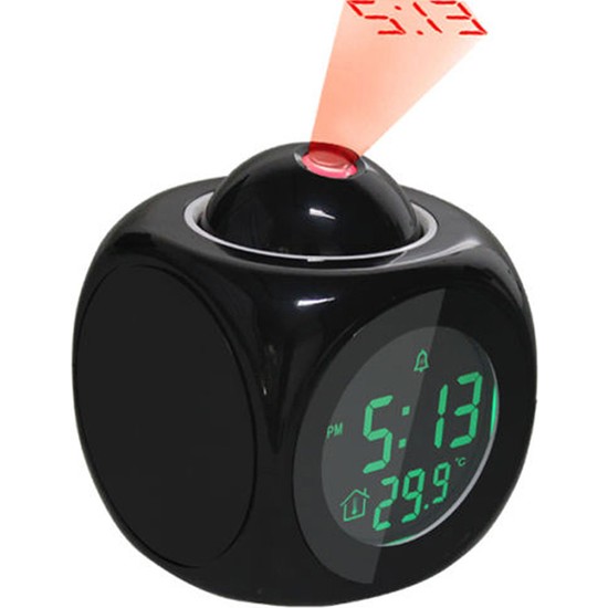 Trendelektro Çalar Saat Projektörlü Termometreli Led Işıklı Çok Fonksiyonlu Dijital Masa Saati Siyah