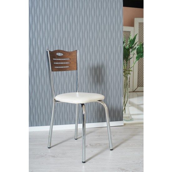 Modilayn Şimal Ceviz Sandalye Beyaz Deri Döşeme Çelik Krom Fiyatı