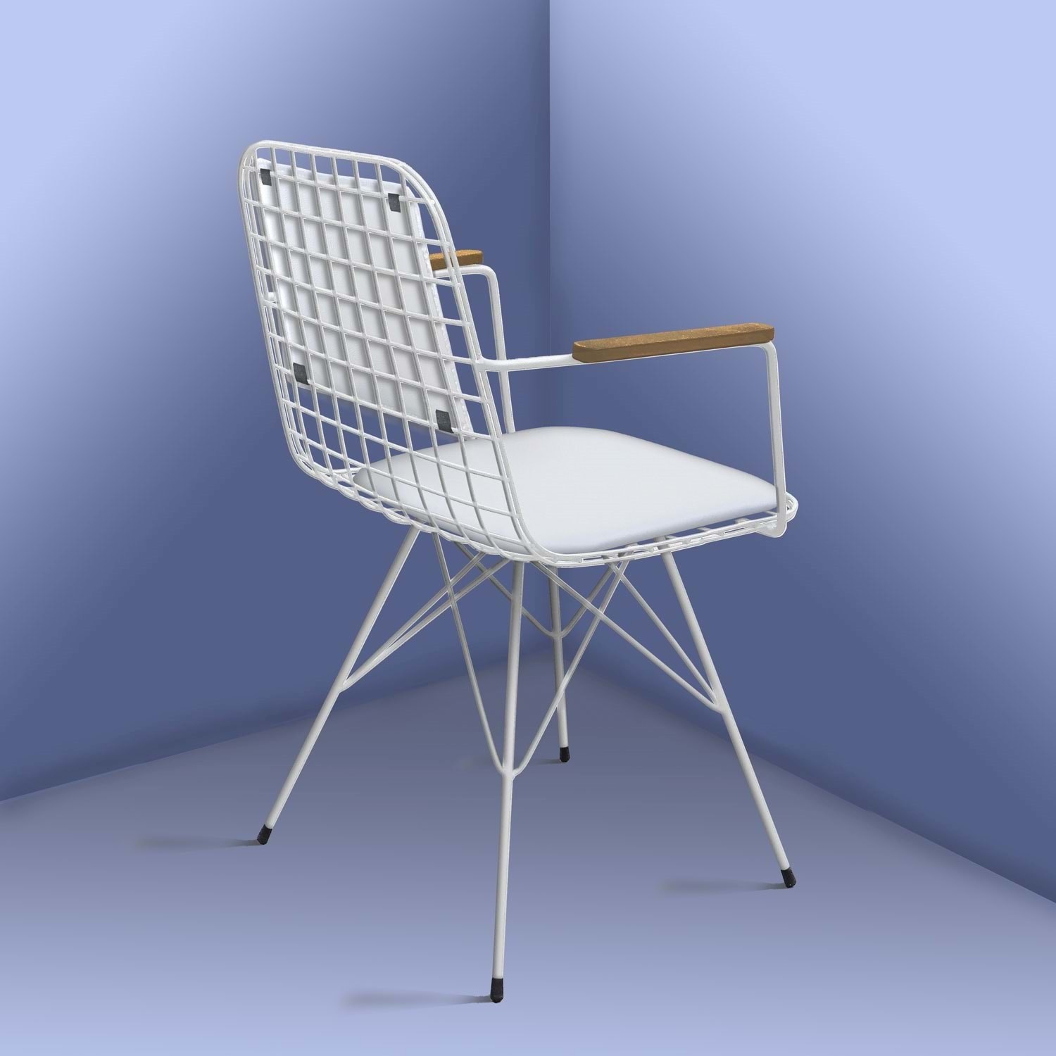 Theia Tasarim Kolcakli Ve Sirt Minderli Beyaz Tel Sandalye Fiyati