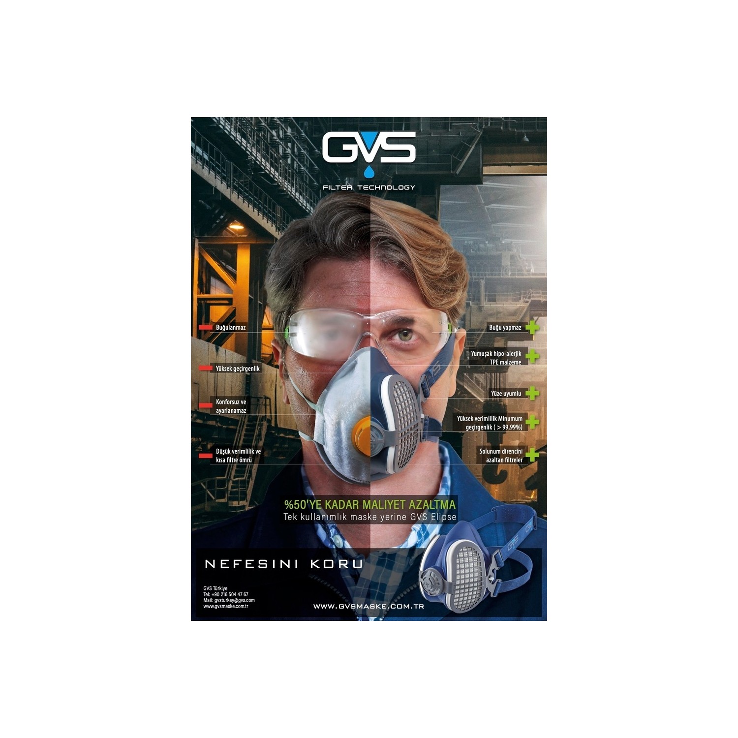 Maschera GVS Elipse Integra Con Filtri P3 — Protezione Antipolvere Per Lavori Professionali, Con Visiera Integrata E Comfort Elevato