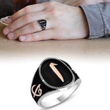 Ergenekon Aksesuar Elif Vav Işlemeli Elif Yazılı 925 Ayar Gümüş Erkek Yüzük