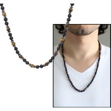 Gül Endam Makrome Örgülü Kaplangözü-Oniks-Hematit Kombinli Doğaltaş Erkek Kolye