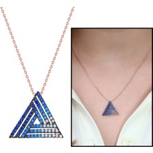 Gül Endam Mavi Zirkon Taşlı Sarmal Üçgen Tasarım 925 Ayar Gümüş Kadın Kolye