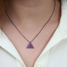 Gül Endam Pembe Zirkon Taşlı Üçgen Tasarım Ayyıldız 925 Ayar Gümüş Kadın Kolye
