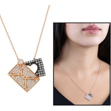 Gül Endam Beyaz Zirkon Taşlı Aşk Mektubu Tasarım 925 Ayar Gümüş Kadın Kolye