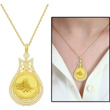 Gül Endam Beyaz Zirkon Taşlı Tuğralı Lale Tasarım 925 Ayar Gümüş Kadın Kolye