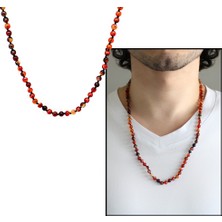 Gül Endam Makrome Örgülü Kırmızı Akik Doğaltaş Erkek Kolye